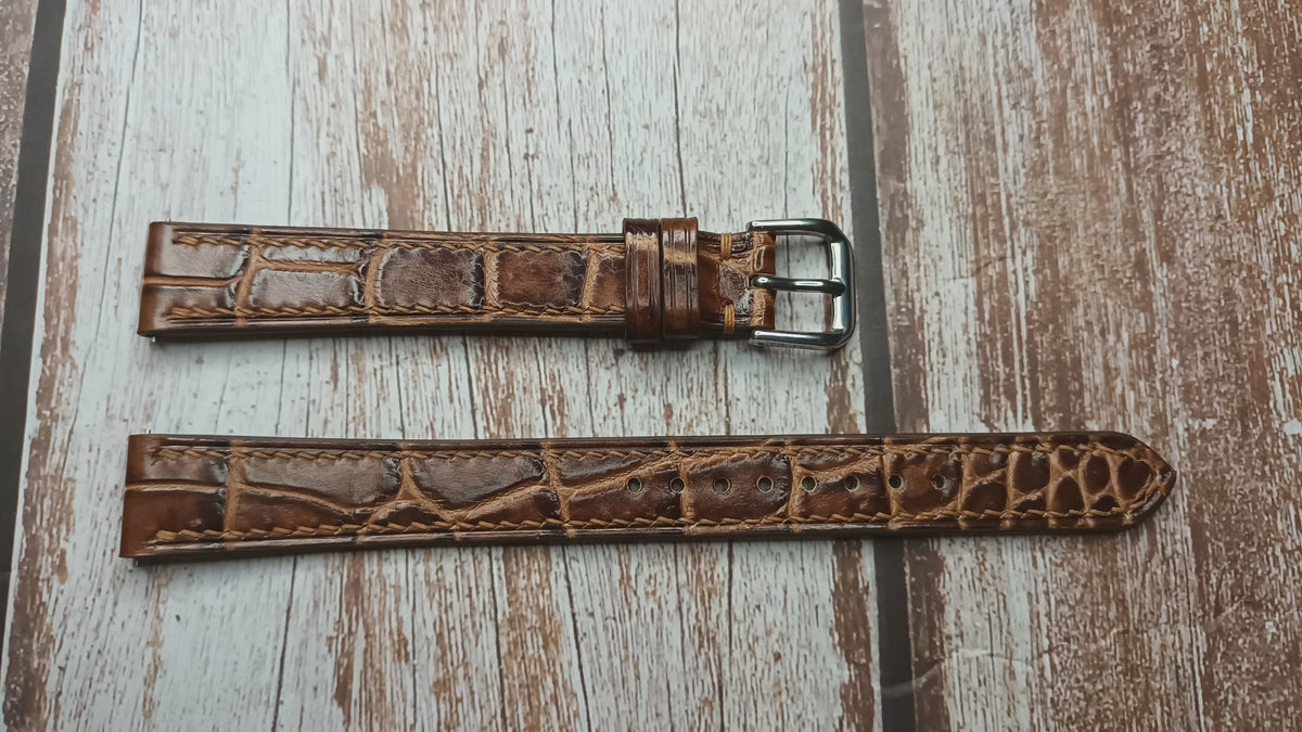 Honey Brown Full Grain Crocodile Leather Strap For Longines Watch VGreen
