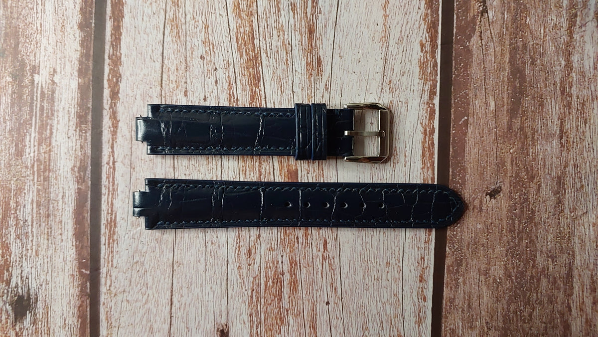 Navy Crocodile Leather Custom Notched Strap For Clerec Watch VGreen