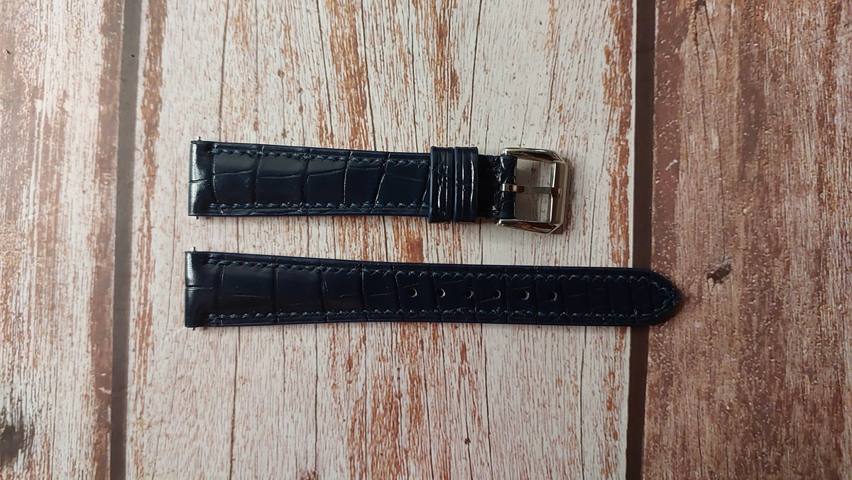 Dark Blue Full Grain Crocodile Leather Strap For Jaeger LeCoultre Reve