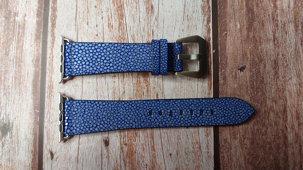 Blue Full Grain Stingray Leather Strap For Apple Watch Ultra (49mm