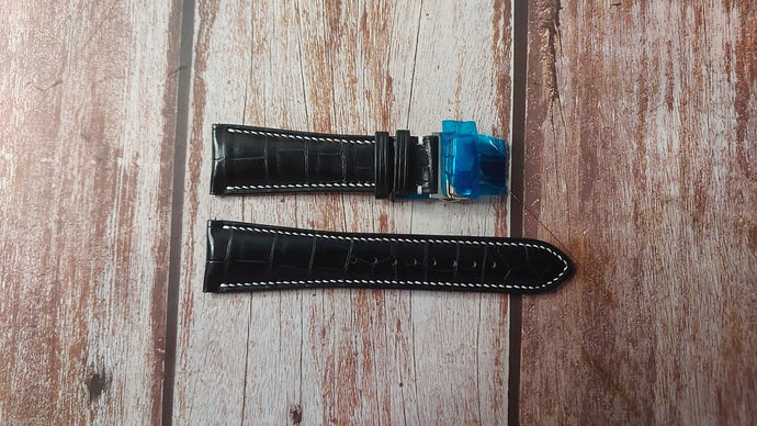 Black Full Grain Crocodile Custom Leather Strap For Longines Heritage Military Watch
