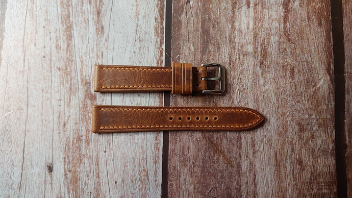 Cognac Badalassi Wax Custom Leather Strap For Vintage 36mm Omega Watch