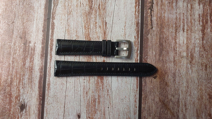 Black Full Grain Crocodile Custom Leather Strap For Vintage Breitling Chronomat Model 13050.1 Watch
