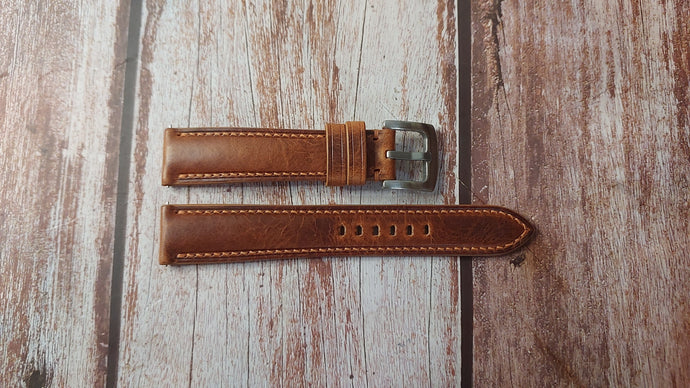 Cognac Badalassi Wax Custom Leather Strap For Vintage Breitling Chronomat Model 13050.1 Watch