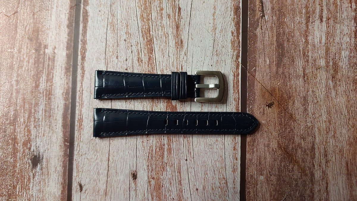 Bossed Braided Strap Full-Grain Leather 25m Blue