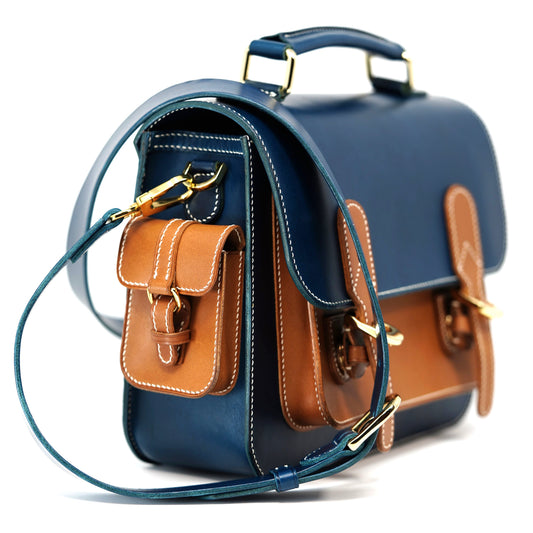 Messenger Bag - Italian Buttero Leather (Blue/Brown)