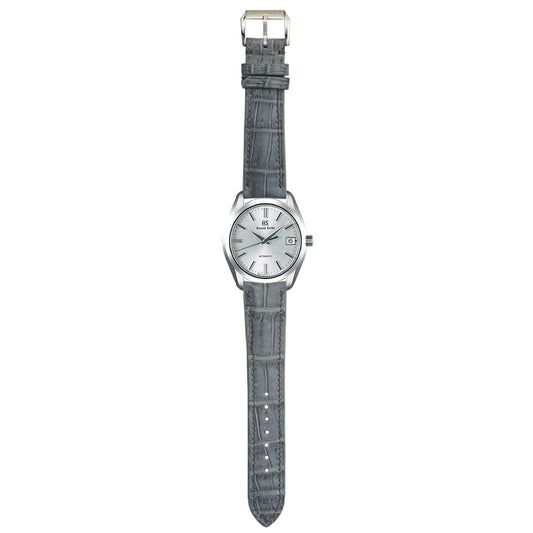 Handmade gray crocodile watch strap in genuine full-grain crocodile leather.