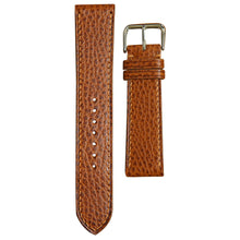 Load image into Gallery viewer, Whisky Dollaro leather watch strap with matching stitching and silver buckle, flat lay.