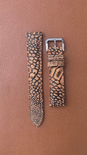 Load and play video in Gallery viewer, Ostrich Leg Stonewash Leather Watch Strap - Brown