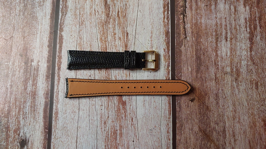 Black Lizard Leather Custom Curved End Watch Strap