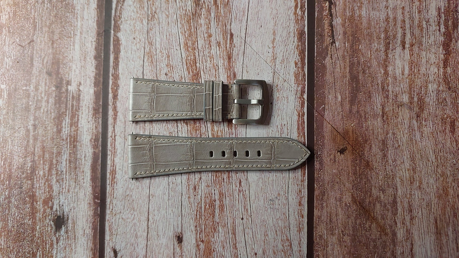 Gray Full Grain Crocodile Custom Leather Straps For Gucci 100L Watch