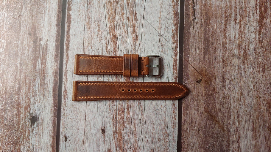 Cognac Badalassi Wax Custom Leather Strap For Junghans Chronoscope Watch