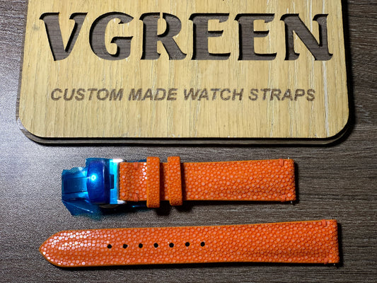 Orange stingray watch strap for Omega Speedmaster Date 39mm, deployant clasp