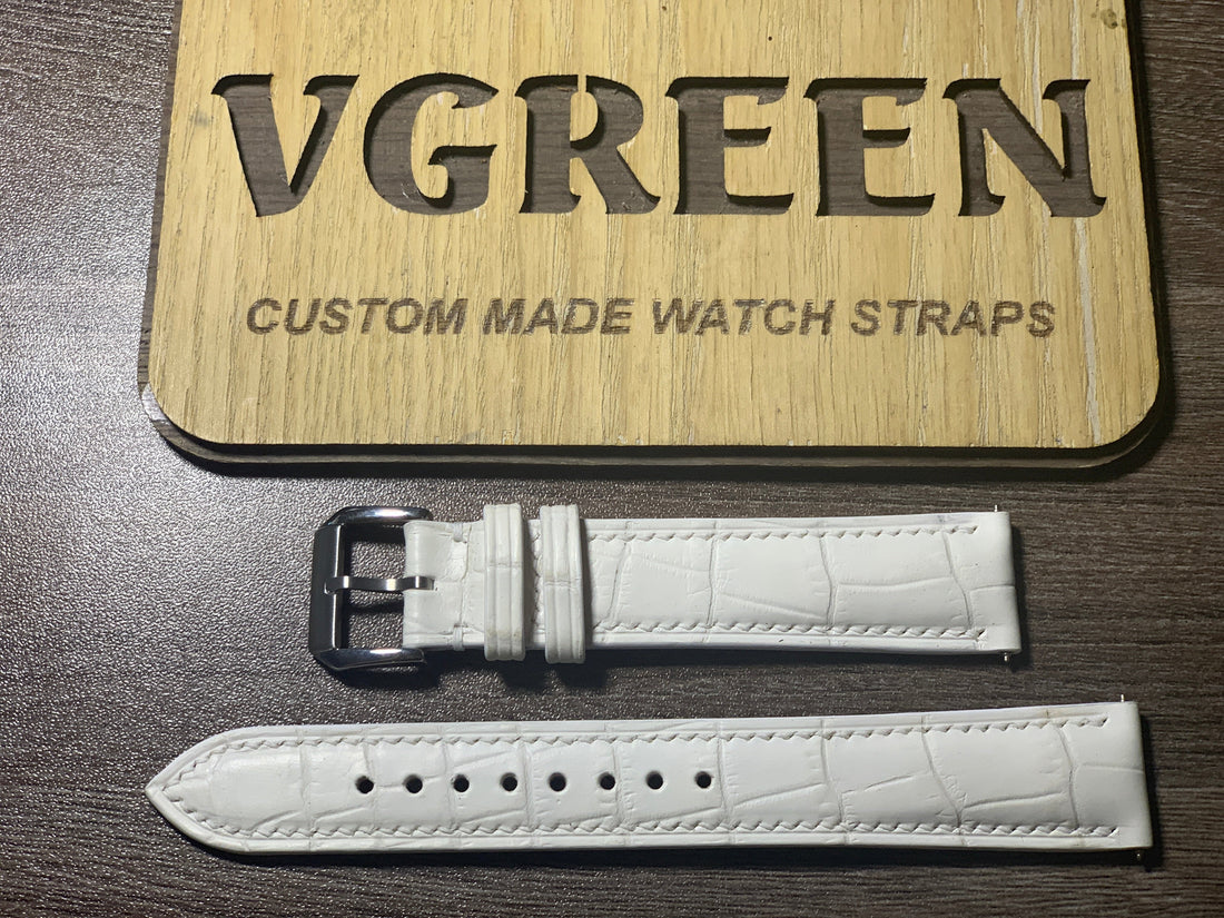 Sand white crocodile watch strap for Seiko Presago, 18mm