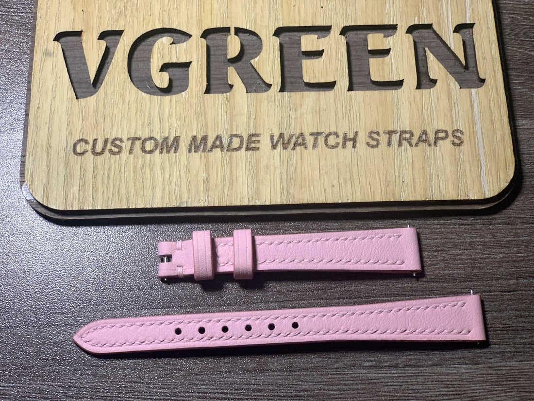 Pink swift leather watch strap for vintage Rolex 6917, 10mm buckle