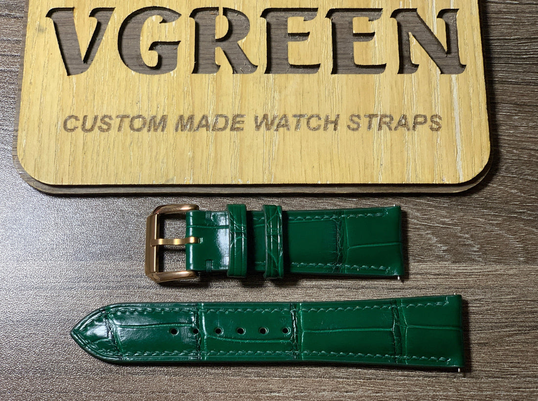 Green crocodile strap for a Rolex Day-Date 40 with rose gold buckle