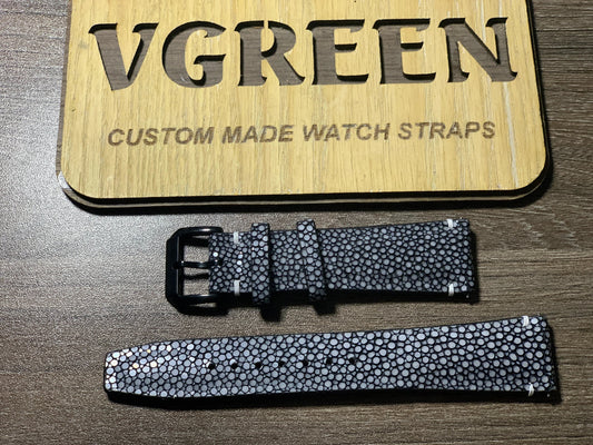 Black stingray watch strap for Tudor Black Bay Chrono Panda, full strap