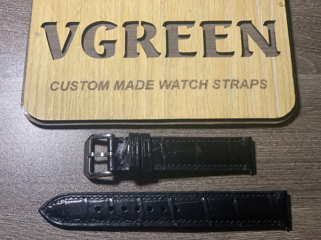 Black crocodile watch strap for vintage Germinal Voltaire, 18mm