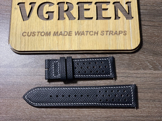 Black Epsom racing strap for Armand Nicolet S05, full strap