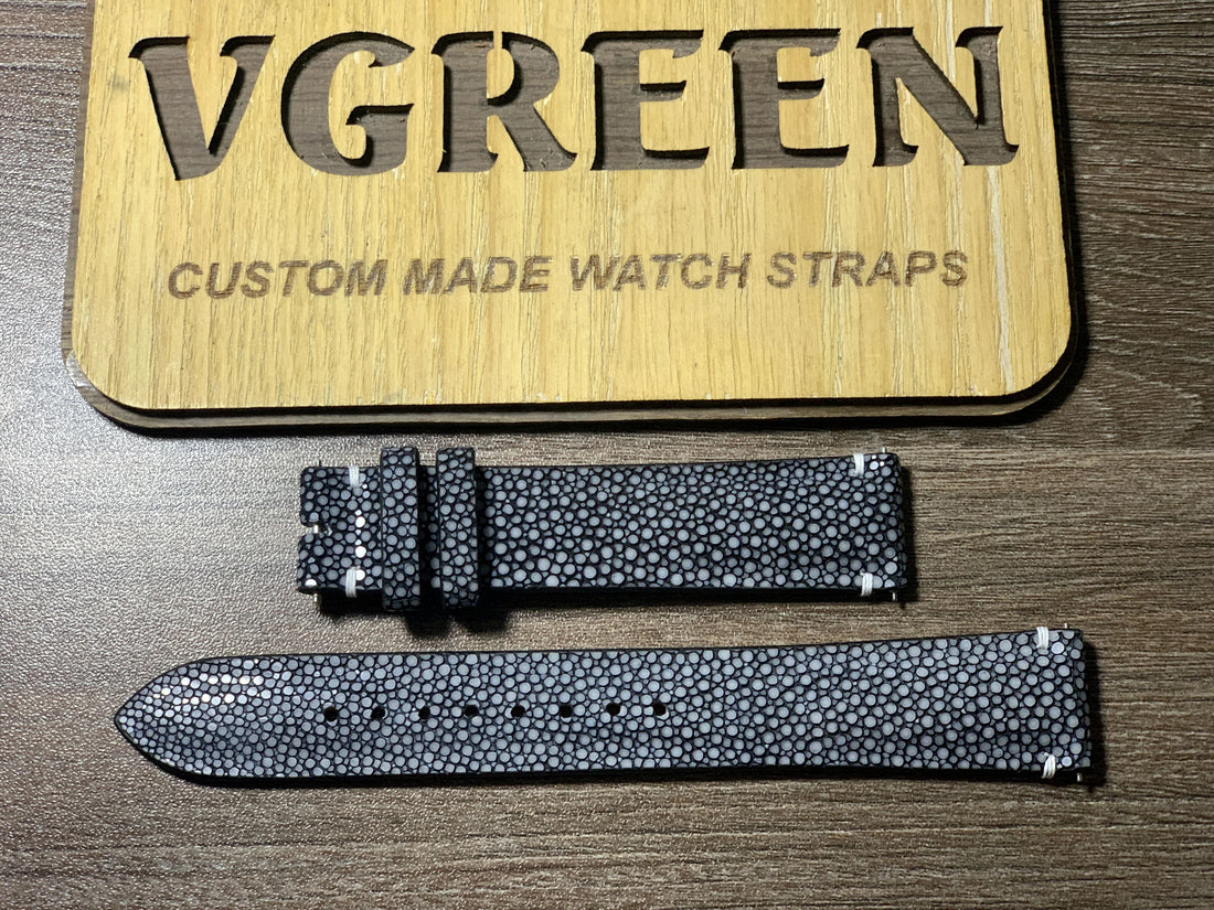 Black stingray watch strap for Sinn 556, pebbled exotic leather
