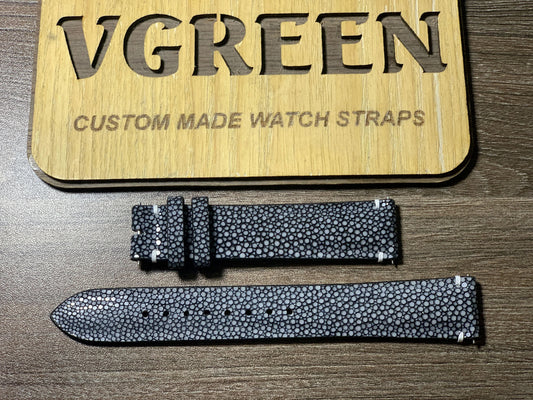 Black stingray watch strap for Sinn 556, pebbled exotic leather