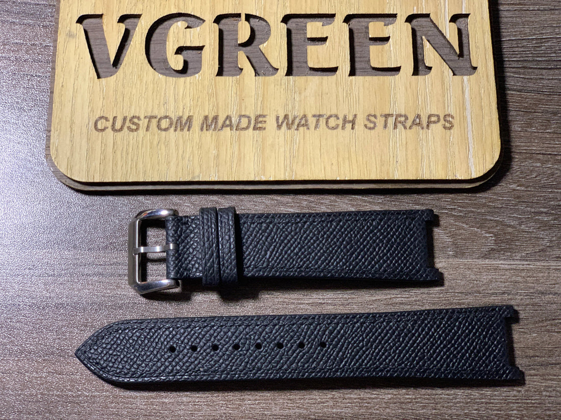 Black Epsom center-notched watch strap for a Movado 84.C1.1481