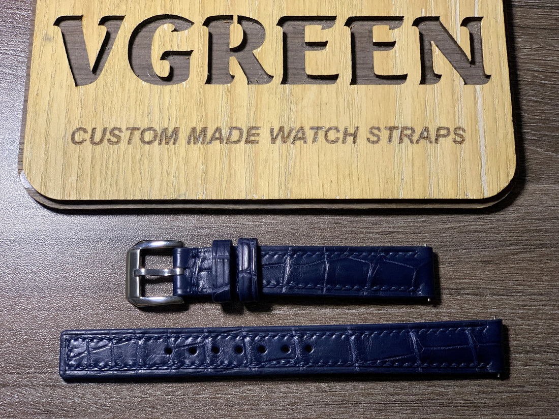 Dark blue crocodile watch strap for vintage Omega CK 2299, square tip