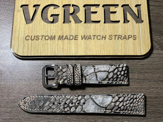 Gray ostrich leg strap for Grand Seiko SBGE277, full strap