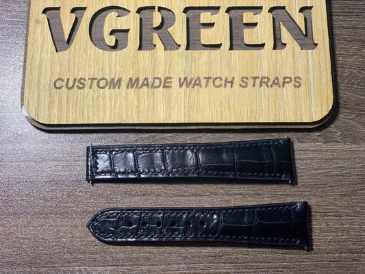 Black crocodile watch strap for Omega Speedmaster, full strap