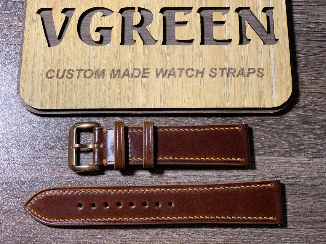 Cognac shell cordovan watch strap for Tudor Black Bay 41