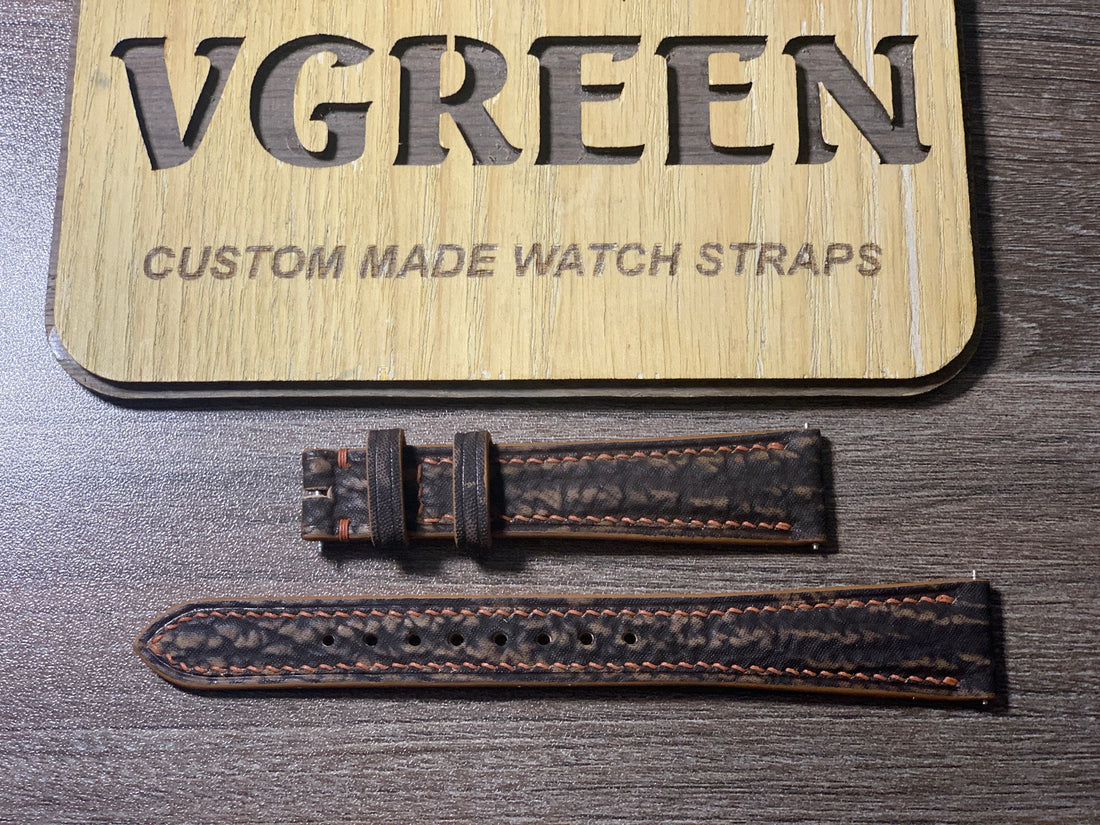 Brown shark skin watch strap for vintage Omega Seamaster 166.0210