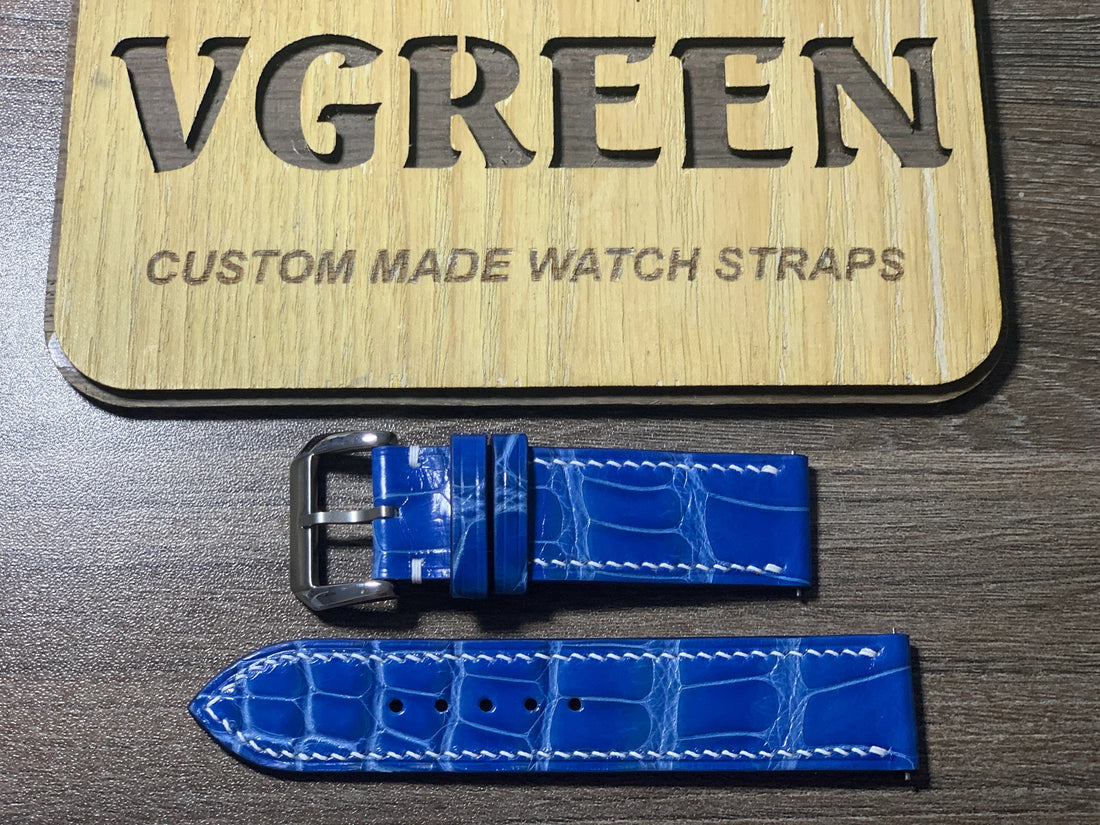 Ocean blue crocodile watch strap for TAG Heuer Carrera, full strap