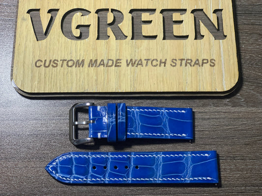Ocean blue crocodile watch strap for TAG Heuer Carrera, full strap