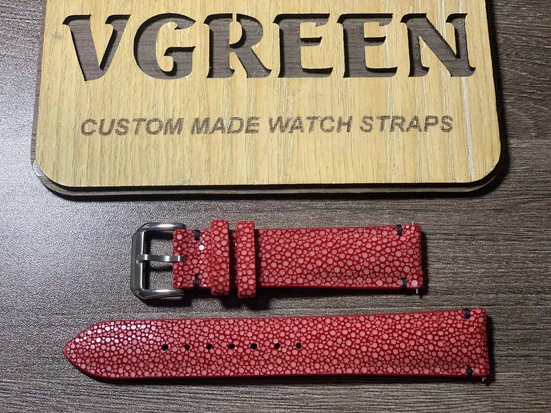 Crimson red stingray watch strap for Marathon GSAR 41mm, brushed steel buckle