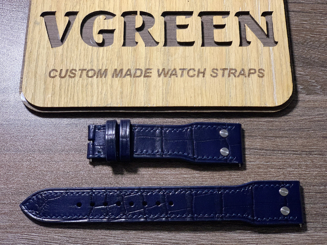 Dark blue crocodile watch strap for IWC Le Petit Prince, pilot style
