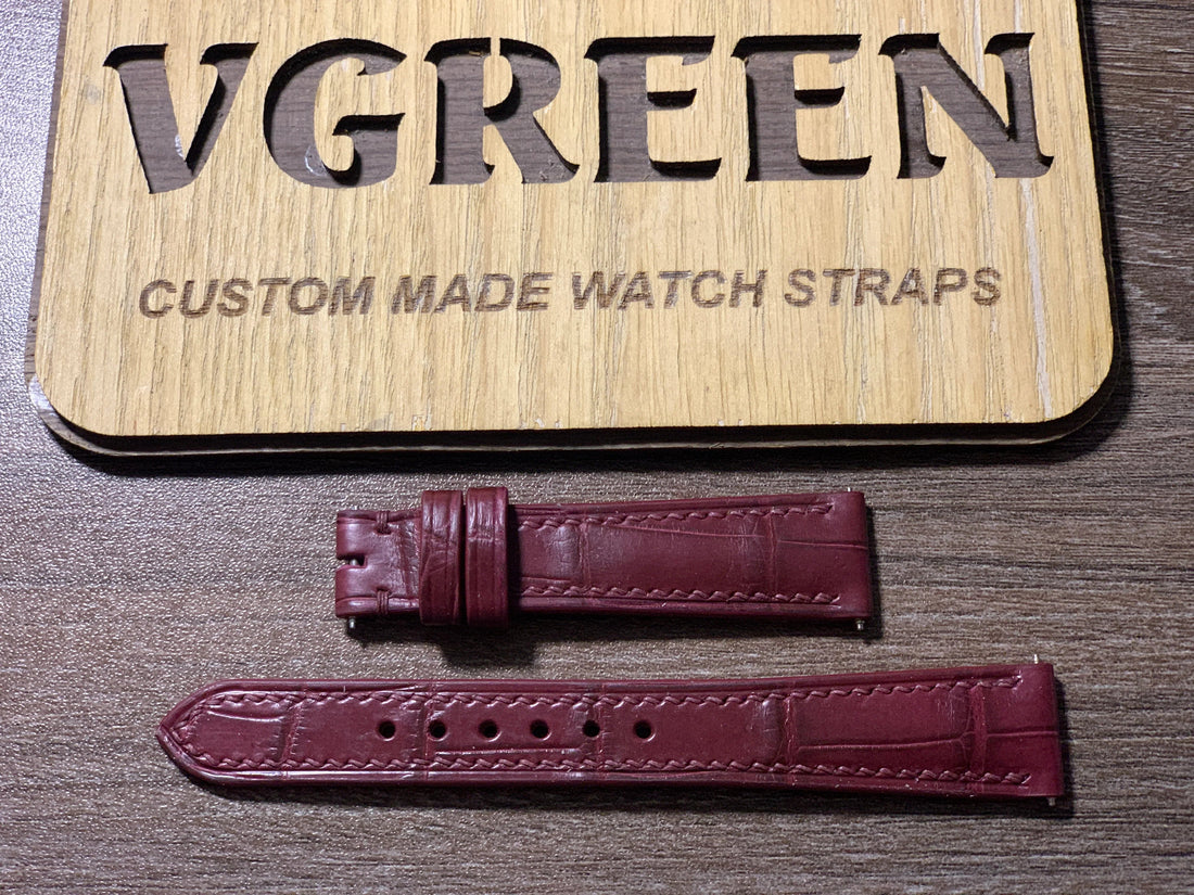 Burgundy crocodile watch strap for a Rolex Datejust, built to take the owner's own buckle