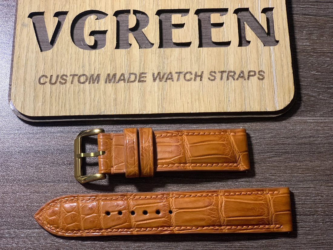 Light brown crocodile watch strap for Jaeger-LeCoultre Duomètre, gold buckle