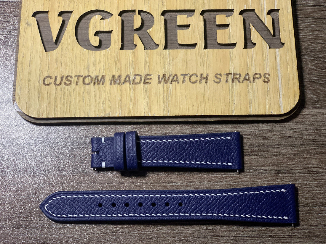 Navy Epsom watch strap for a vintage Seiko Lord Marvel