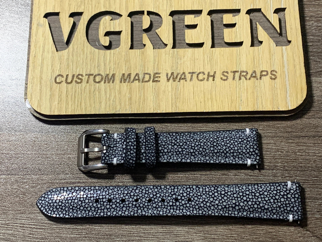 Black stingray leather watch strap for the Tudor Ranger 36mm
