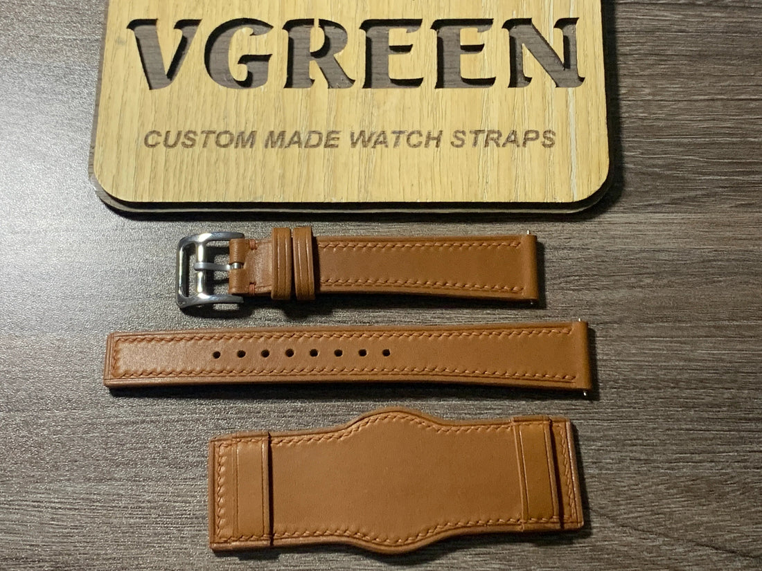 Barenia leather bund strap for a vintage Rolex Air King 36mm, flat pad and square tips