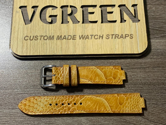 Light brown ostrich leg corner-notched watch strap for a Cartier case