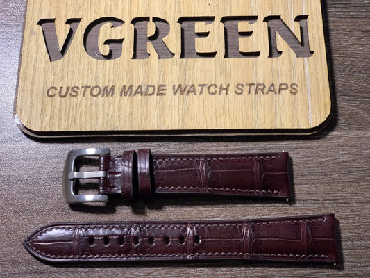 Brown crocodile watch strap for a Longines Master Collection with an 18mm curved stainless steel buckle