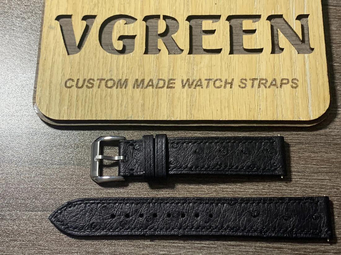Black ostrich watch strap for Rado Golden Horse, full-quill texture
