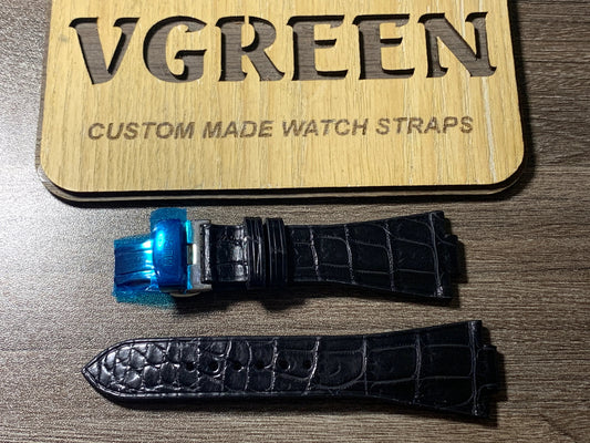 Black crocodile watch strap for Tissot PRX, deployant clasp