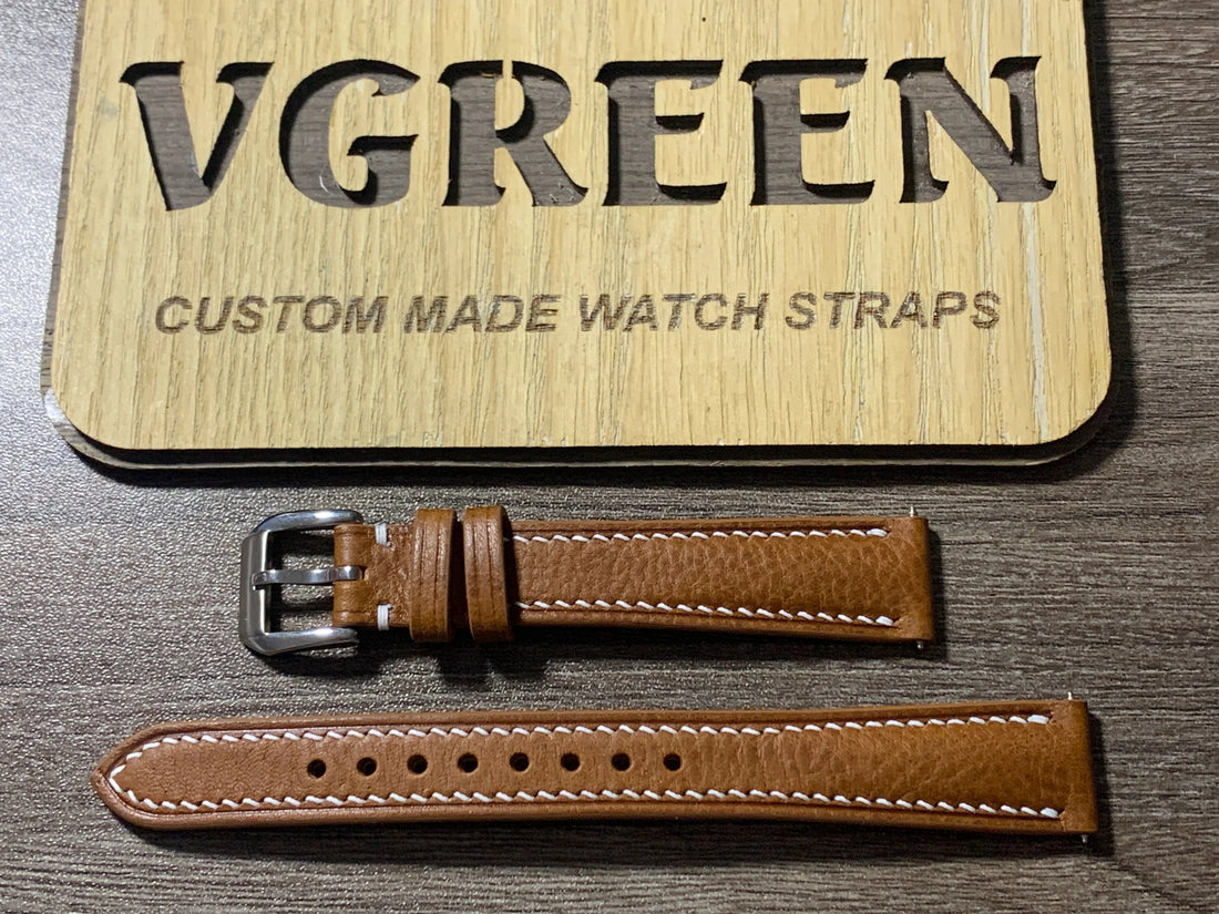 Brown Minerva Box leather watch strap for a 1945 Breitling Geneve Ref. 1907 with a stainless steel buckle