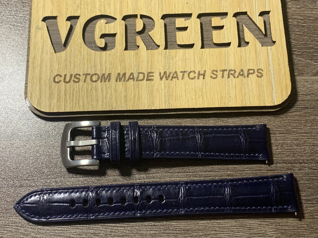 Extra-long dark blue crocodile strap for IWC Portugieser Chronograph, 90/145 mm