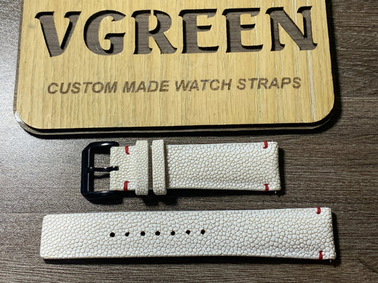 White stingray watch strap for Rolex Sea-Dweller, red stitching