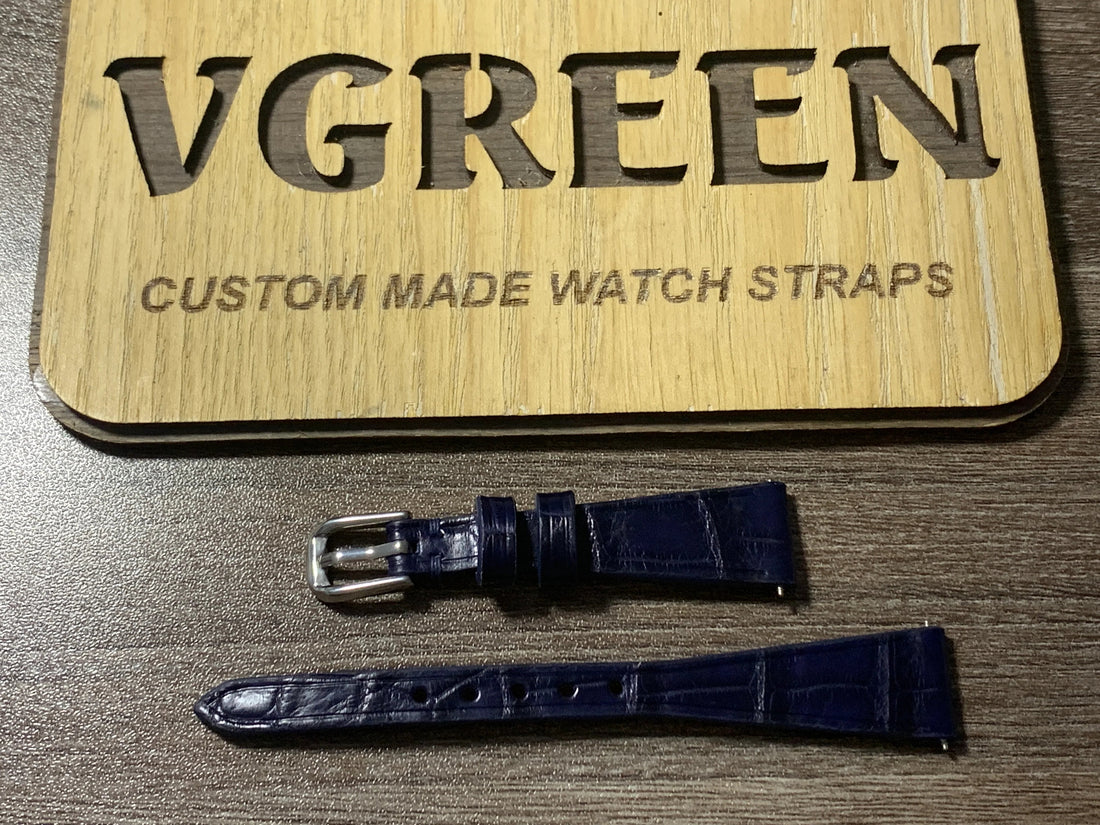 Dark blue crocodile watch strap for Montblanc Grace Kelly, short length