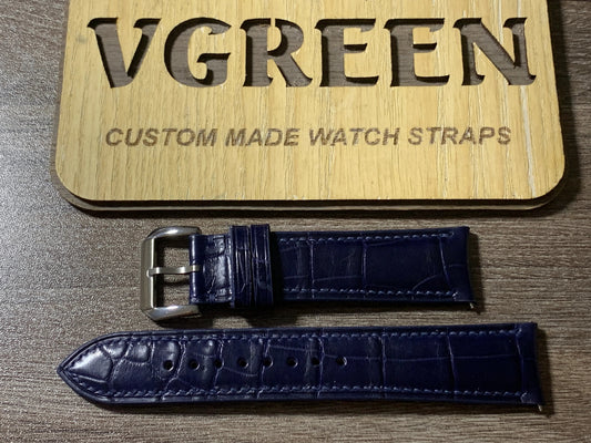 Dark blue crocodile curved-end watch strap for Baume & Mercier Clifton