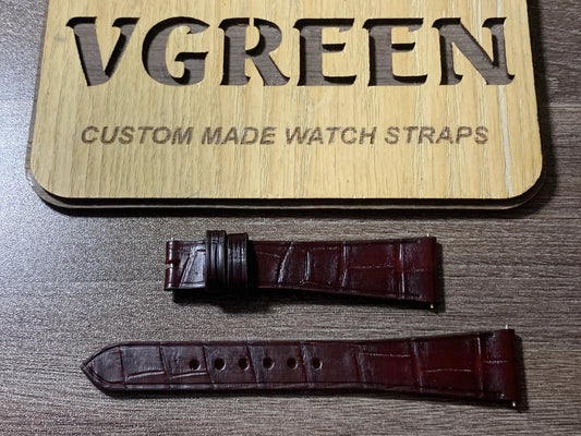 Oxblood crocodile watch strap for Corum $20 Gold Coin watch, no stitching